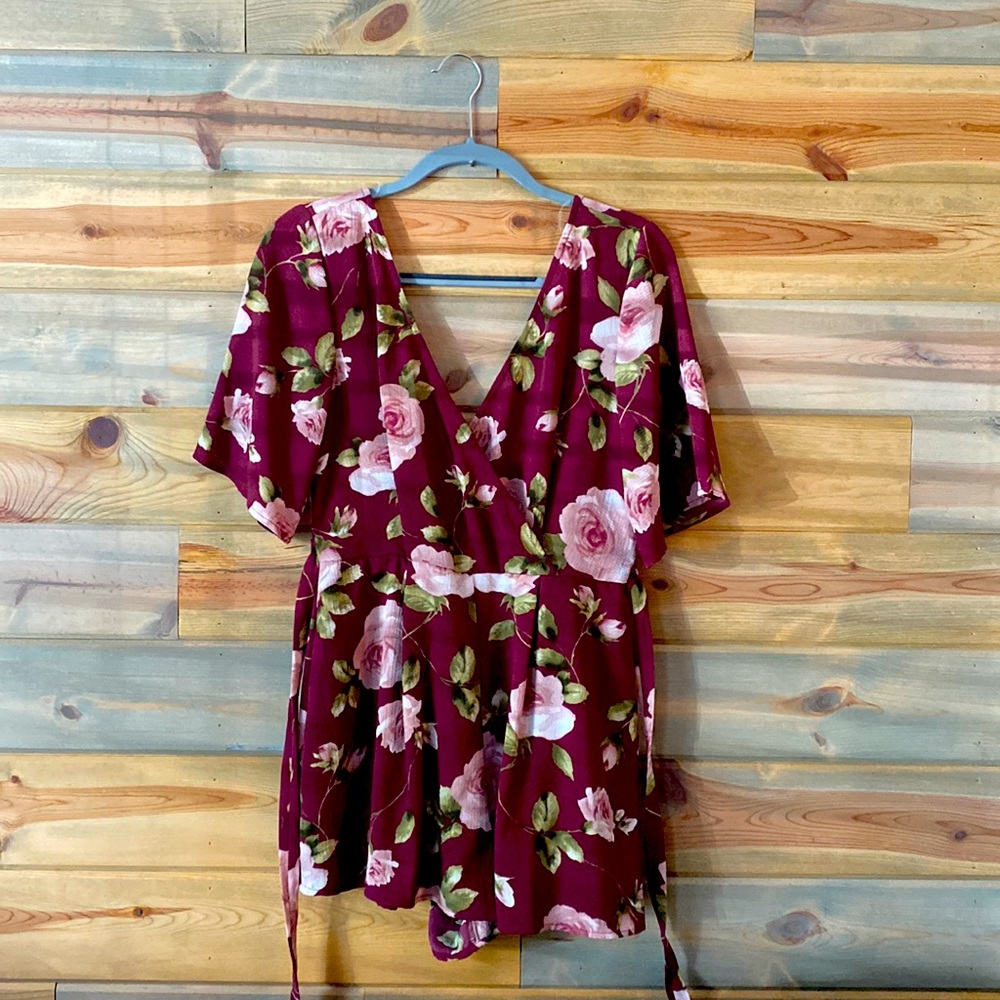Pink/maroon floral romper